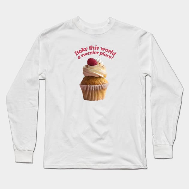 Vanilla Cupcake with Whipped Cream And Raspberry Long Sleeve T-Shirt by ArtMorfic